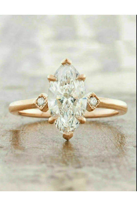 2 CT Marquise Cut Moissaniter Diamond 925 Silver 14K Rose Gold Plated Wedding & Engagement Ring for Women