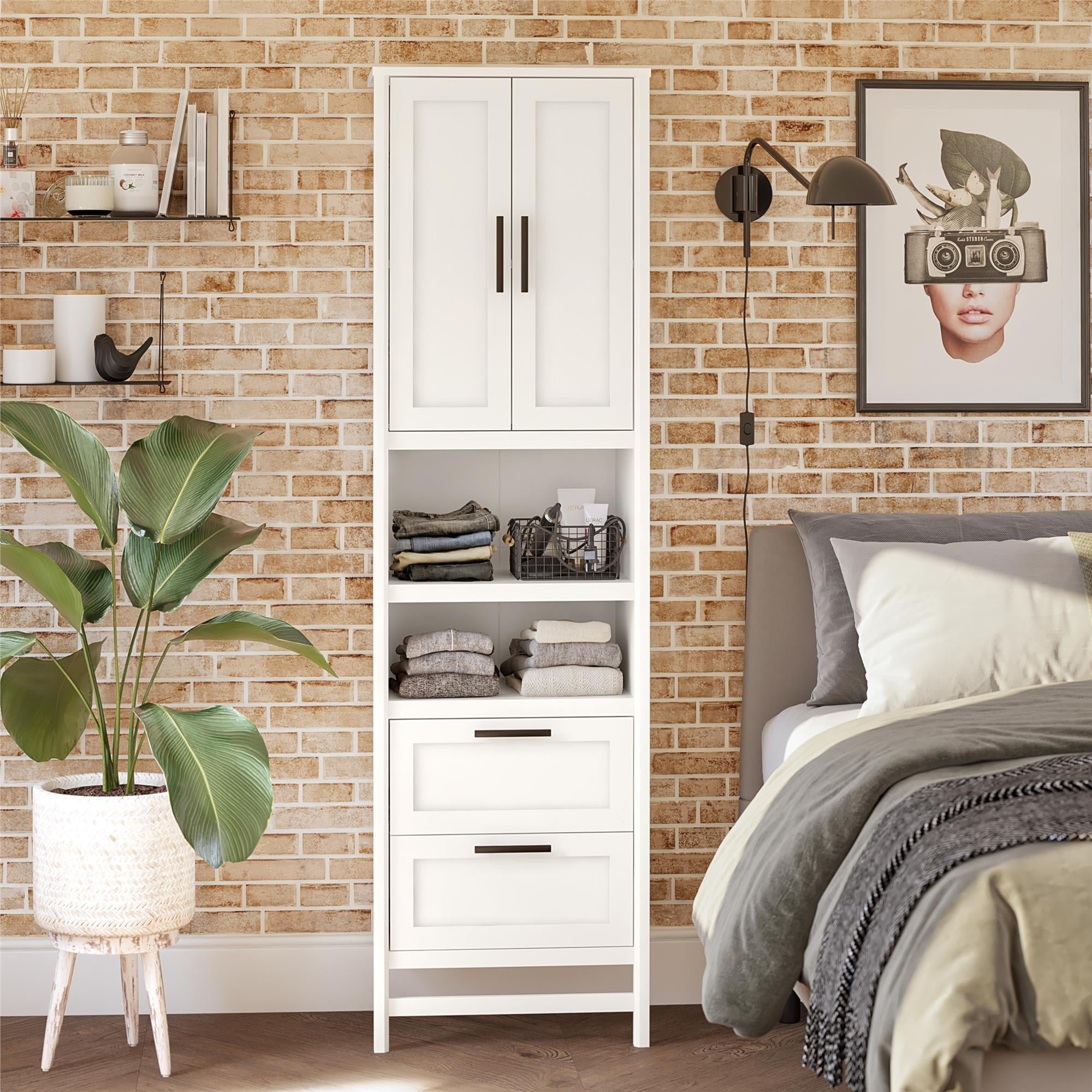 Luxe 2-Door/2-Drawer Closet Tower with 3 Adjustable Clothing