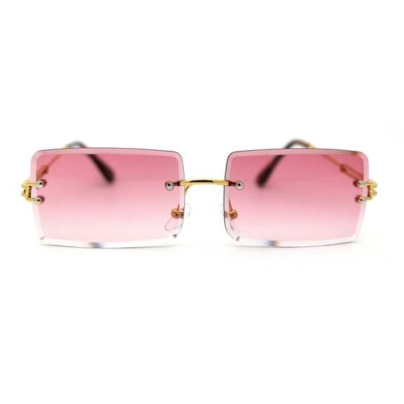 Luxe 90s Full Rimless Bevelled Gradient Lens Square Sunglasses Gold Yellow