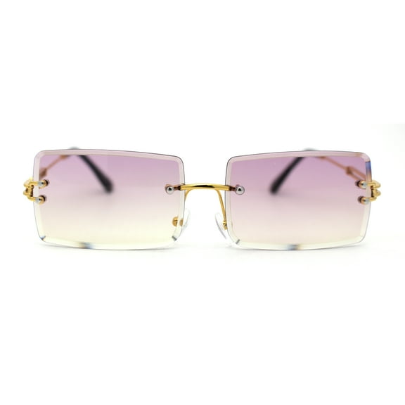 Luxe 90s Full Rimless Bevelled Oceanic Lens Square Sunglasses Gold Purple Yellow