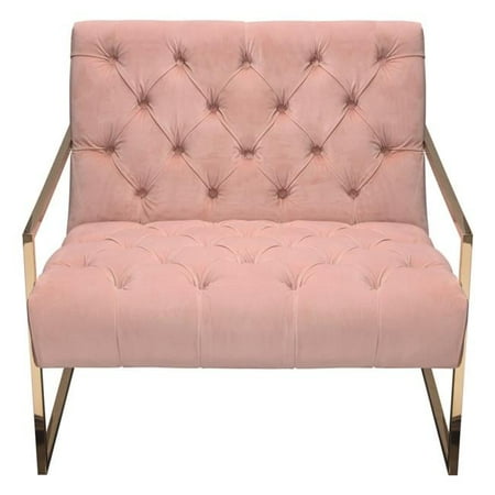 Luxe Accent Chair with Tufted Velvet Fabric & Polished Gold Stainless Steel Frame, Blush Pink