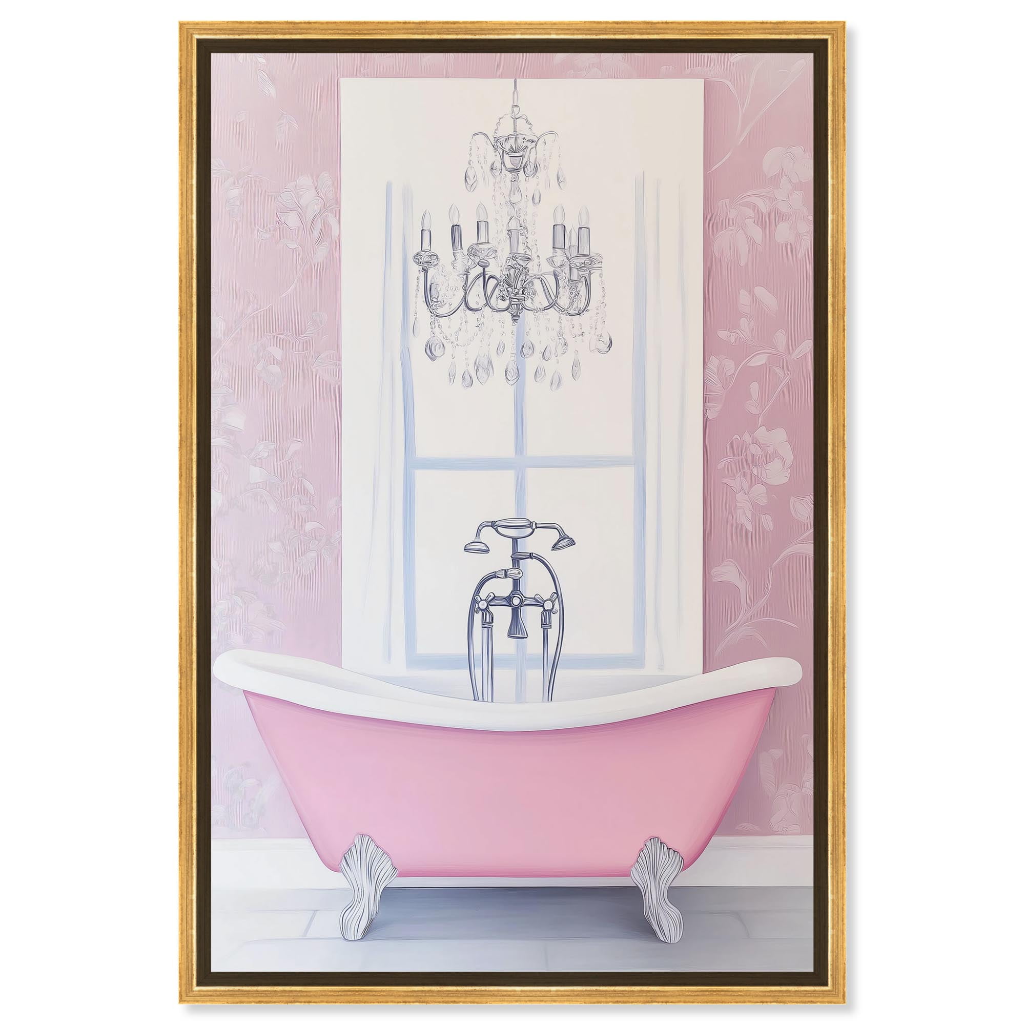 Pink and Gold Luxe Bath Escape Canvas Art with Wooden Frame