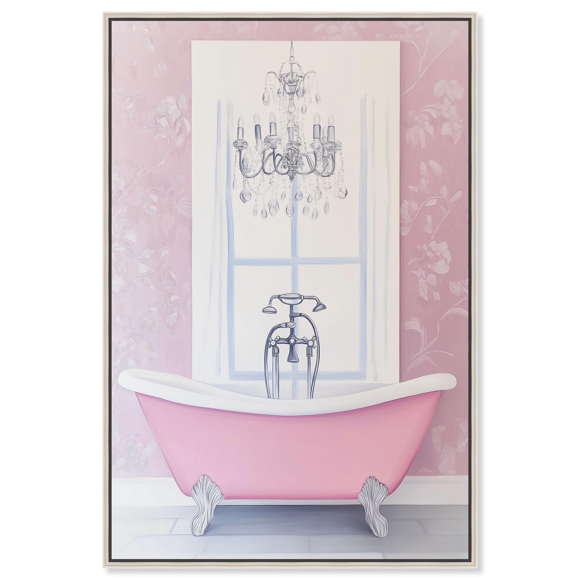 Pink and Silver Canvas Print with Pine Wood Frame