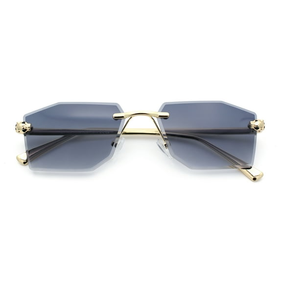 Luxe Bevel Geometric Square Rectangle Rimless Cougar Head Sunglasses Gold - Smoke