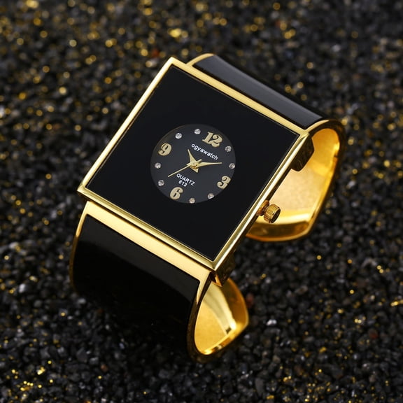 Luxe Black Enamel Watch with Golden Tone Accents Sleek Style for Everyday Elegance