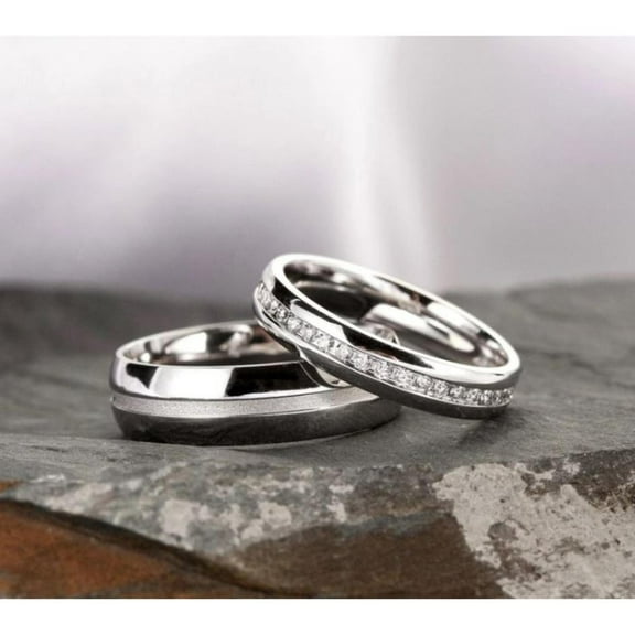 Luxe Bridal Ring Set For Men's & Women Round Cut White Diamond 14K White Gold Plated 925 Silver