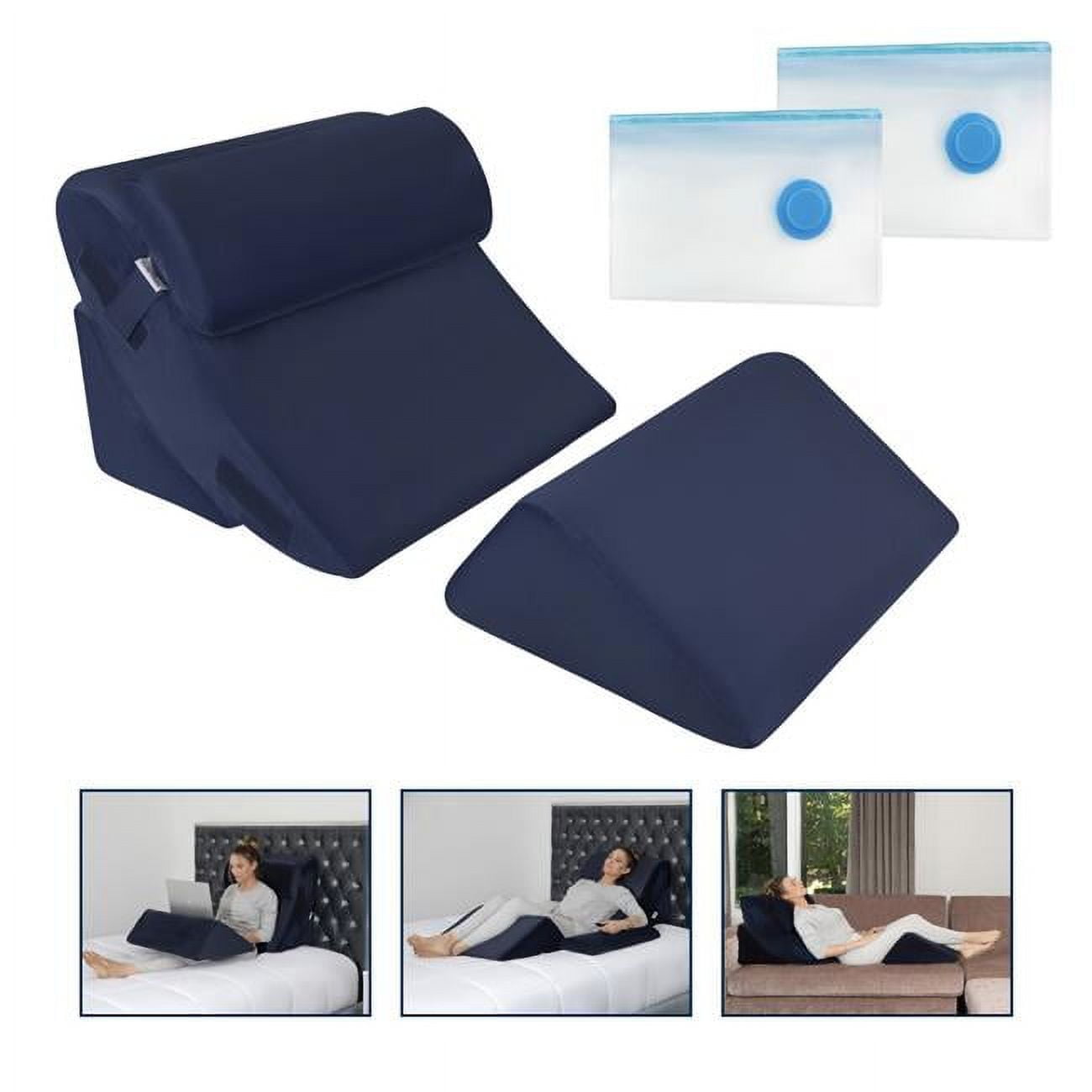 Luxe Casa B09H1JVFB1 Luxe Casa 4 Pcs Orthopedic Bed Wedge Pillow Set Blue Post Surgery, Relaxing, Back & Adjustable Head Support Cushion