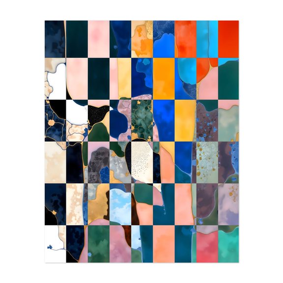 Luxe Checkerboard - Illustration Abstract Geometric Modern Art Pattern Art Deco Unframed Wall Art Print 6 x 8 inches