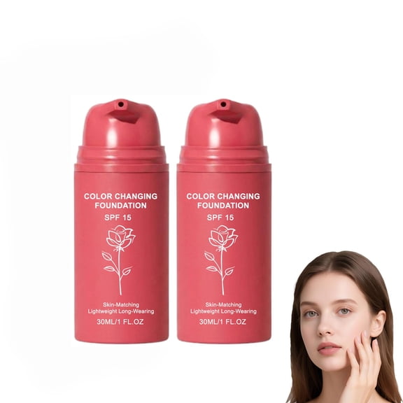 Color Changing Foundation, Skin Tone Adapting Liquid Foundation, Blurs Imperfections & Fine Lines, SPF 15, Natural Flawless Finish for All Skin Types, 1Fl Oz