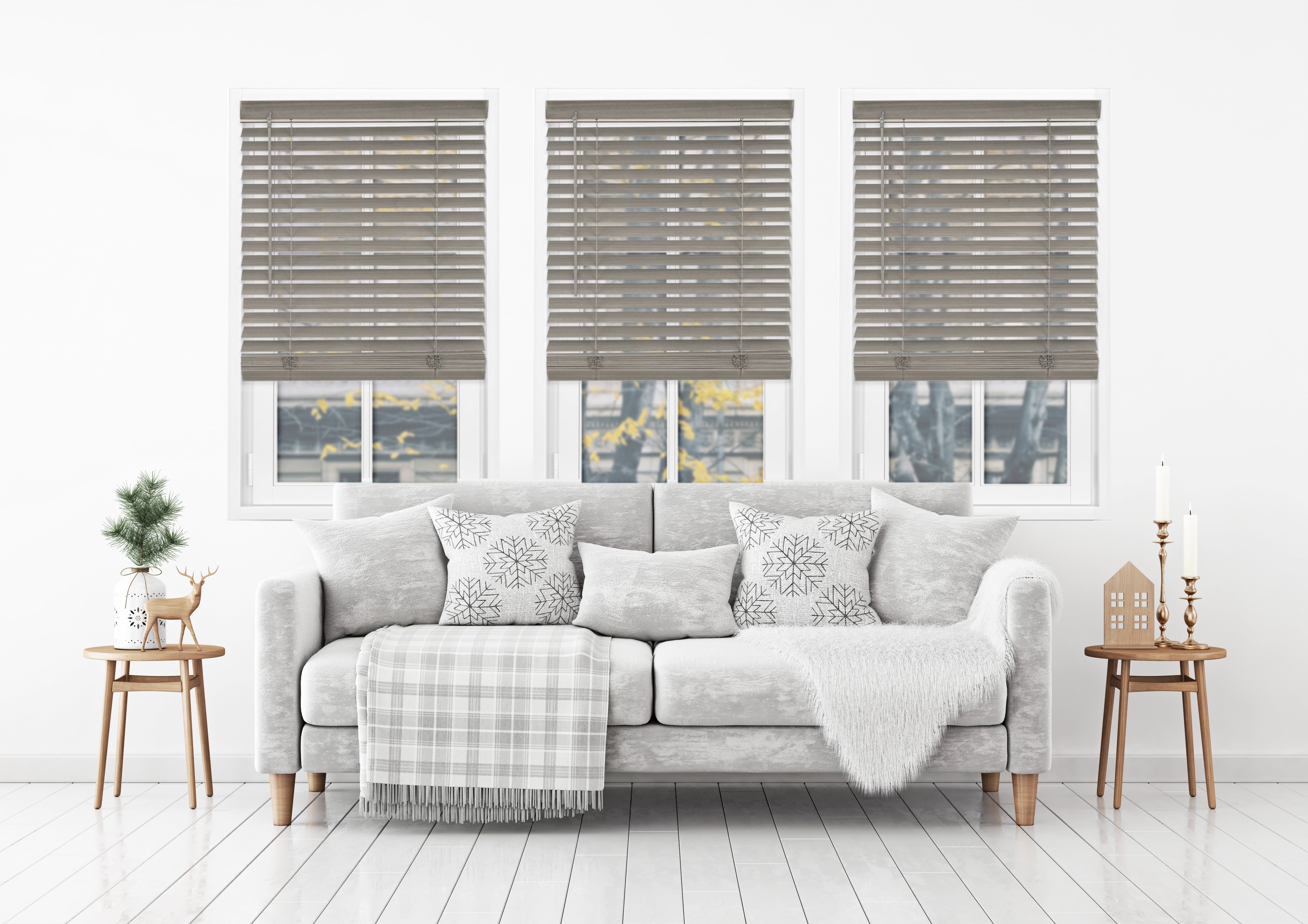 Luxe Cordless Faux Wood Blinds, Driftwood