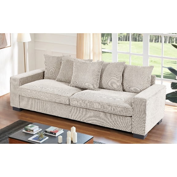 Luxe Corduroy 3-Seater Sofa (2208075cm) for Modern Living Room, Ivory
