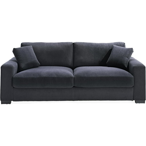 Us Pride Furniture Contemporary Corduroy Spacious Standard Sofa with Pillows, Black