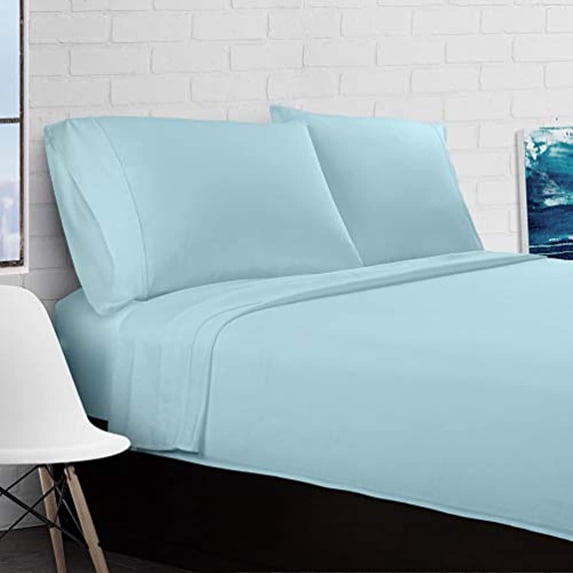 Ella Jayne Home Collection 100 Cotton Percale 300TC 4 Piece Cool Crisp Sheet Set Queen Aqua