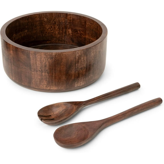 Luxe Designs 12" Dark Burnt Wooden Salad Bowl Set with Serving Utensils Eco-Friendly, Multipurpose Mixing & Serving Bowl for Salads, Pasta, Fruits & More – Durable & Stylish Kitchen Essential