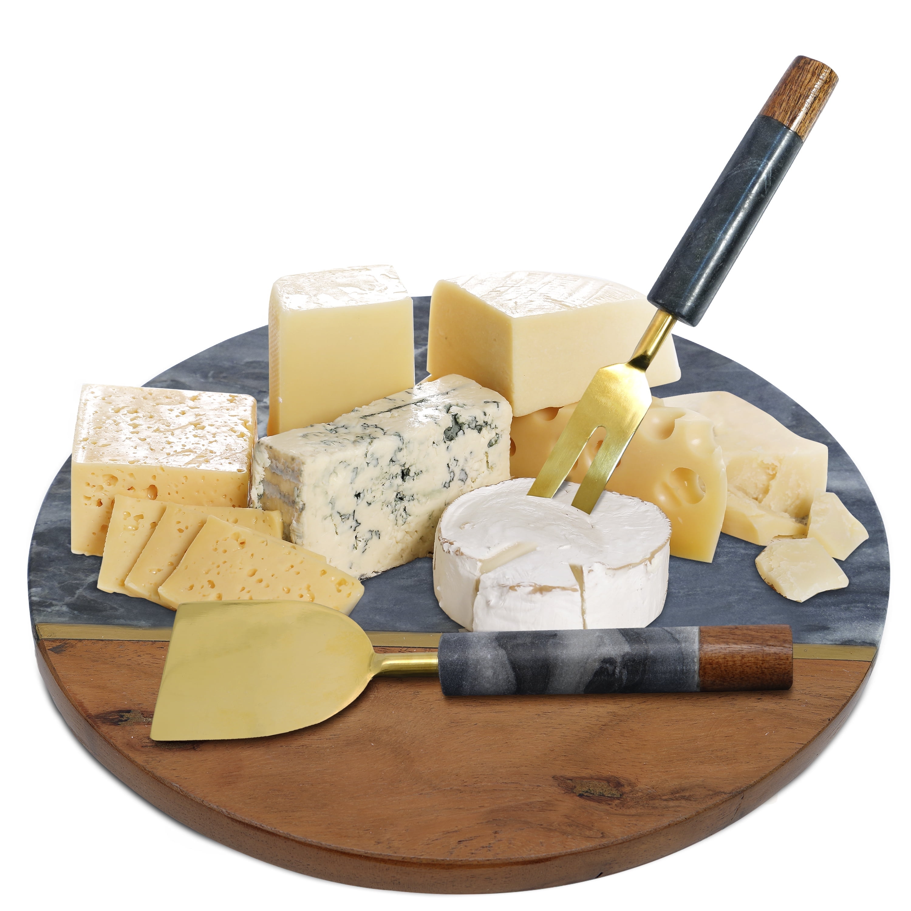 Luxe Designs | Black Marble Wood & Cheese Cutting Board with Knife Set - 12" Serving Tray for Charcuterie Meat Platter, Fruit & Crackers
