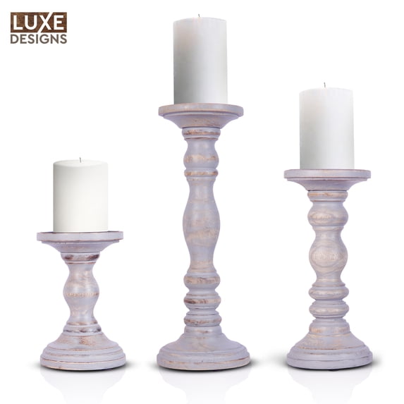 Luxe Designs Elegant Mango Wood Pillar Candle Stands - Gray, Set of 3 ...