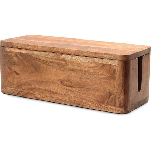 Luxe Designs Large Cable Management Box - Acacia Wood Cable Organizer Box and Power Strip Box for Electrical Cord Management - Desk Cord Hider - Wire Storage and Organization for Cords