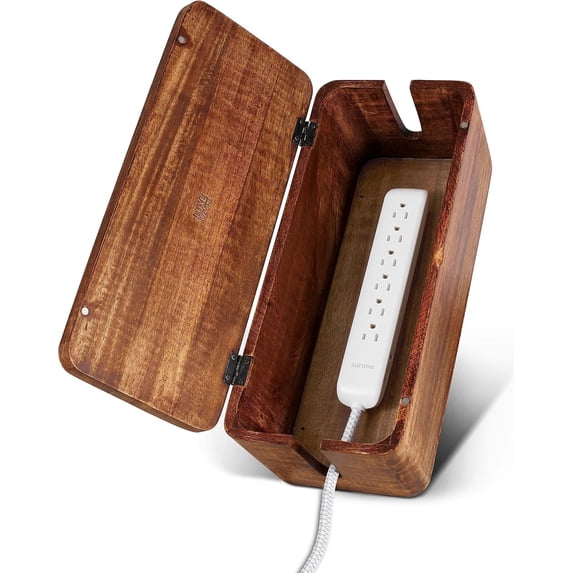 Luxe Designs Large Cable Management Box – Wooden Cord Organizer for Home & Office - Power Strips & Surge Protector - Wire Storage for Desk or Floor to Hide Cords and Cables