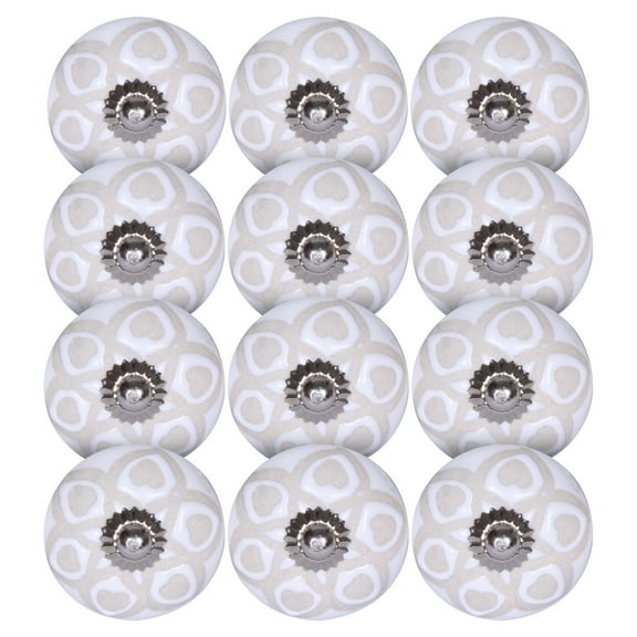 Luxe Designs | Set of 12 Decorative White Floral Ceramic Knobs - Drawer Pulls for Office Drawers, Room Cupboard, Kitchen and Bathroom Cabinets