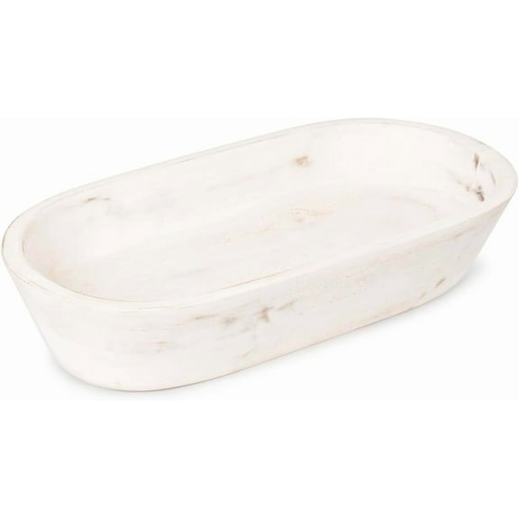 Luxe Designs | Wooden Dough Bowl - Acacia Wood Rustic Dough Bowl - Handmade Decorative Bowls for Home Decor, Bathroom, Kitchen Counter, & More - Large Wood Dough Bowl (Rustic White, Regular)