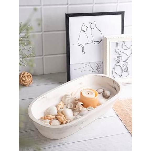 Luxe Designs Wooden Dough Bowl - Rustic White Acacia Wood - Handmade Decorative Bowls for Home Decor, Bathroom, Kitchen Counter, & More - Rustic Large Wood Dough Bowl for Decor, Cosmetics, and Keys