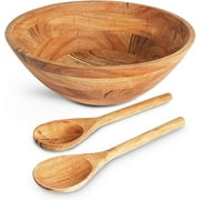 Luxe Designs | Wooden Salad Bowl Set with Spoon & Fork | Food Safe & Sustainable Decorative Bowl | Easy to Clean Wooden Bowl for Fruits & Salads | 12” x 4” x 5.5"