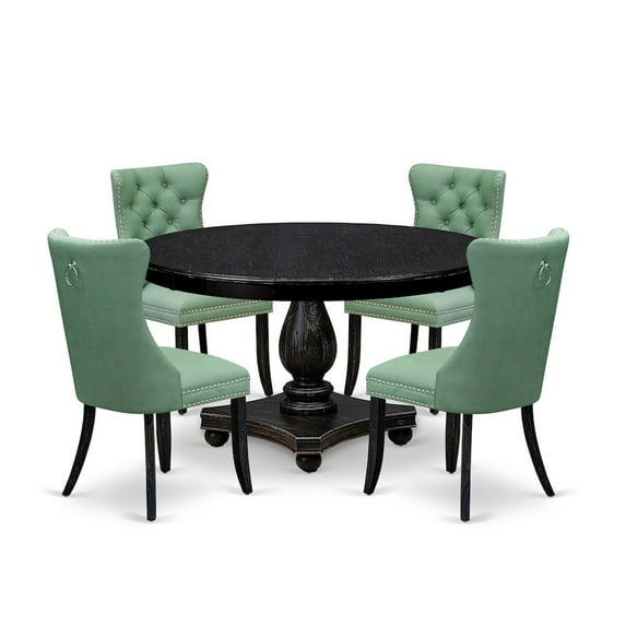 Luxe by East West Furniture 5 Piece Dining Set Consists Of 54" Round Table In Willow Green Color