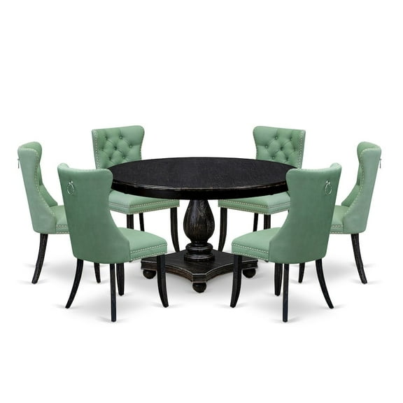Luxe by East West Furniture 7 Piece Dinette Set Contains 54" Round Table In Willow Green Color