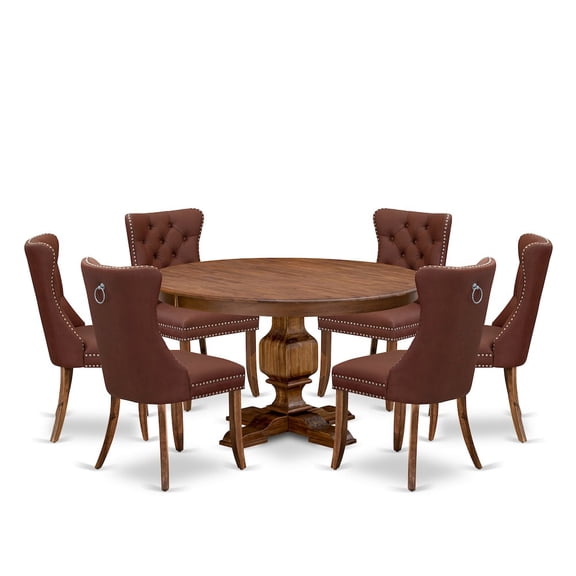 Luxe by East West Furniture 7-Pc Dining Table Set Consist A Mid Century Table And 6 Burgundy Parson Chairs