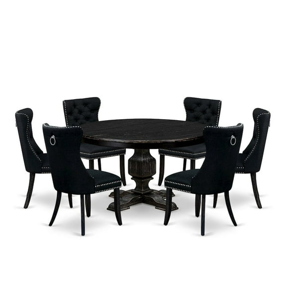 Luxe by East West Furniture 7 Piece Kitchen Table Set Contains 54" Round Table In Black Color