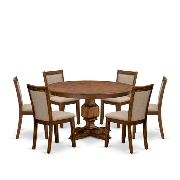 Luxe by East West Furniture 7-Pc Kitchen Table Set A Pedestal Table, 6 Light Tan Fabric Dining Room Chairs