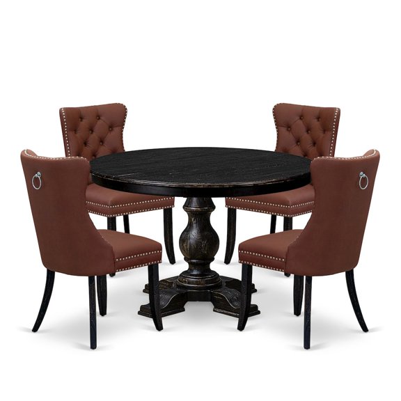 Luxe by East West Furniture 5 Piece Dining Table Set Contains 48" Round Table In Burgandy Color