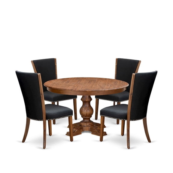 Luxe by East West Furniture 5 Piece Dining Table Set For 4 Contains 54" Round Table In Black Color