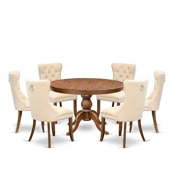 Luxe by East West Furniture 7-Piece Dining Room Set In Light Beige Color