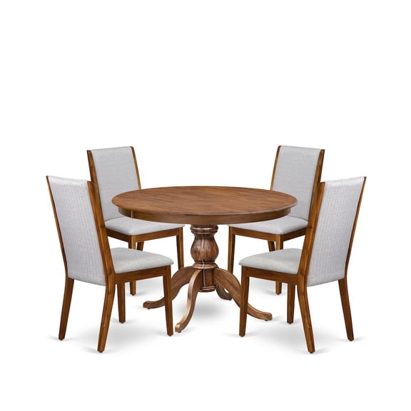 Luxe by East West Furniture 5-Piece Dining Table Set A Mid Century Dining Table, 4 Grey Fabric Dining Chairs