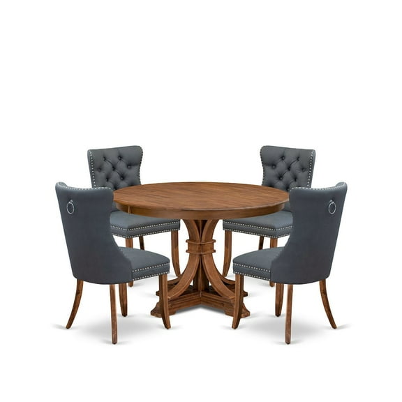 Luxe by East West Furniture 5-Piece Dining Table Set Of A Mid-Century Dining Table, 4 Platinum Gray Chairs