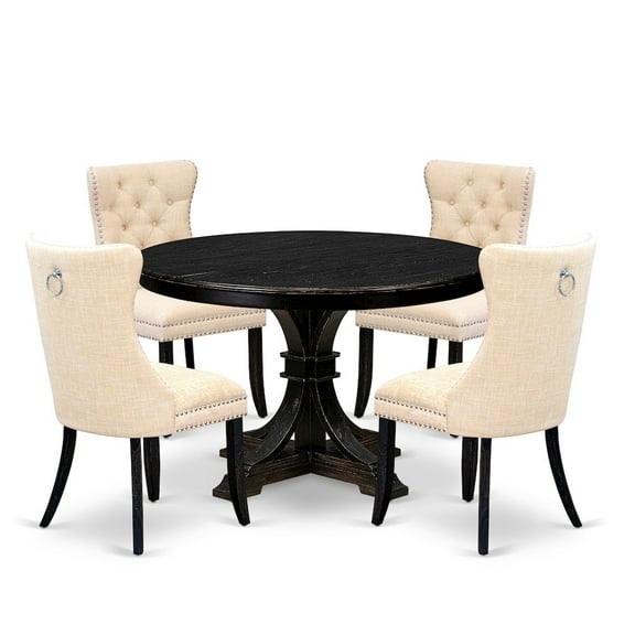 Luxe by East West Furniture 5-Piece Kitchen Set Of A Wood Table, 4 Light Beige Linen Fabric Dining Chair