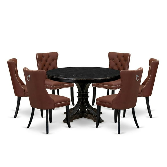 Luxe by East West Furniture 7 Piece Dining Table Set Consists Of 48" Round Table In Burgandy Color