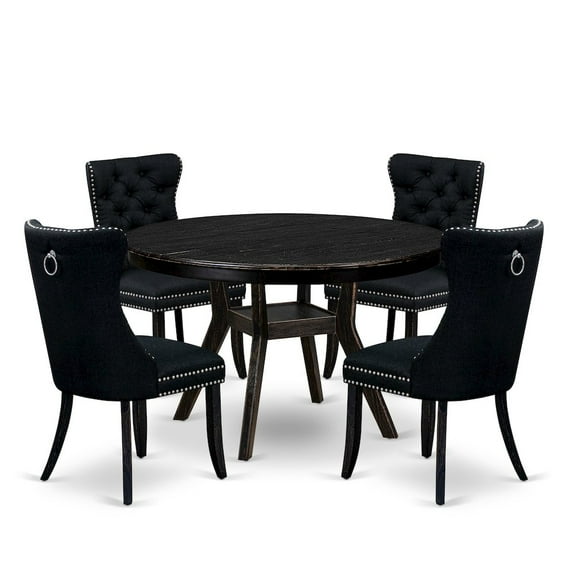 Luxe by East West Furniture 5 Piece Dining Room Set Consists Of 48" Round Table In Black Color