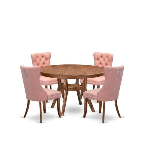 Luxe by East West Furniture 5-Pc Mid Century Dining Set Include A Table And 4 Beige Red Parson Dining Chairs