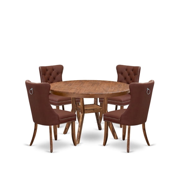 Luxe by East West Furniture 5-Pc Dining Table Set Include A Dinning Table And 4 Burgundy Upholstered Chairs