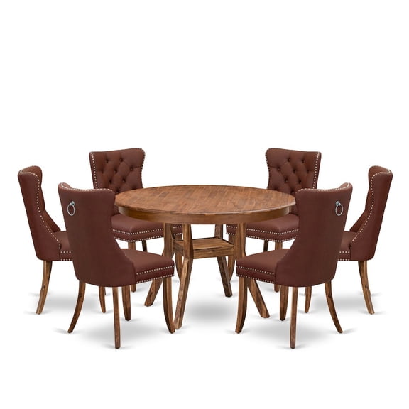Luxe by East West Furniture 7-Pc Mid Century Modern Dining Set Include A Modern Table And 6 Burgundy Chairs