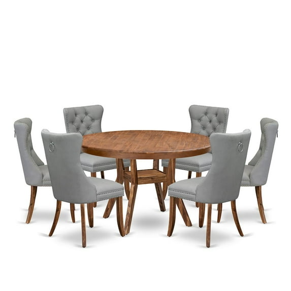 Luxe by East West Furniture 7-Pc Dining Set Consist A Dinner Table And 6 Light Gray Upholstered Chairs