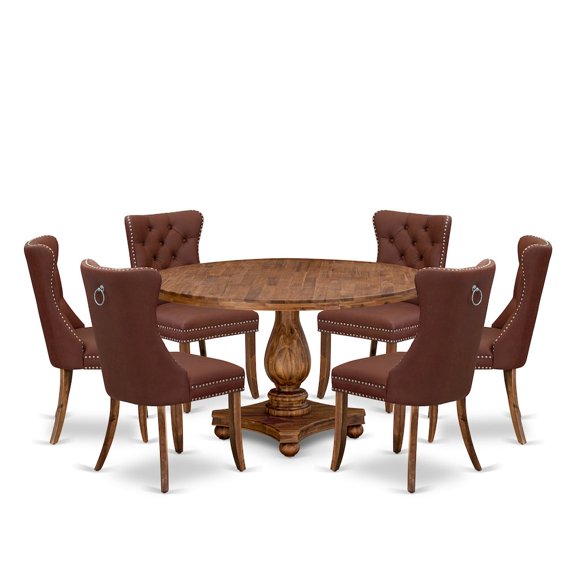 Luxe by East West Furniture 7-Pc Modern Dining Table Set Contain A Mid Century Table And 6 Burgundy Chairs