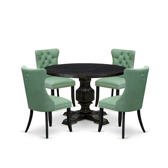 Luxe by East West Furniture 5 Piece Dining Set Contains 48" Round Table In Willow Green Color