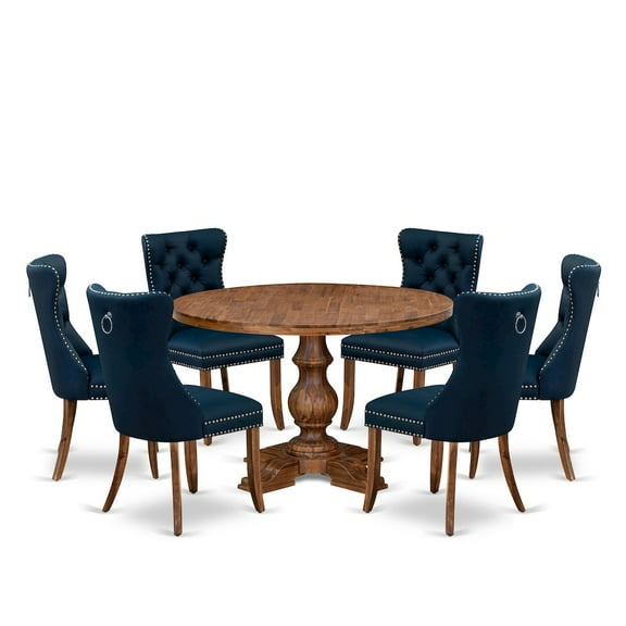 Luxe by East West Furniture 7-Piece Dining Table Set In Navy Blue Color