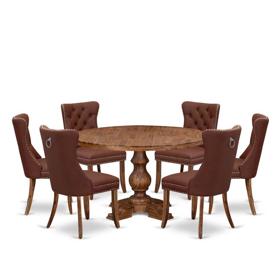 Luxe by East West Furniture 7-Pc Dining Set Include A Dining Table And 6 Burgundy Faux Leather Parson Chairs