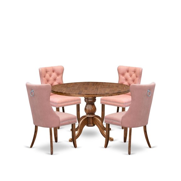 Luxe by East West Furniture 5-Pc Mid Century Dining Set Consist A Wood Table And 4 Beige Red Padded Chairs