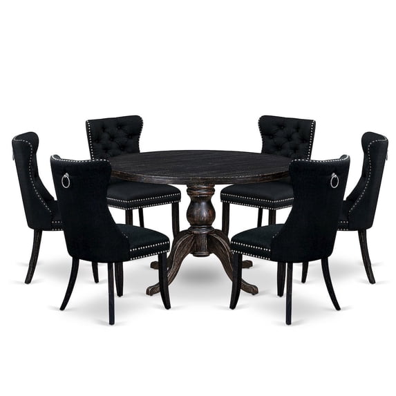 Luxe by East West Furniture 7-Piece Dining A Dinning Table And 6 Black Linen Fabric Dining Chair