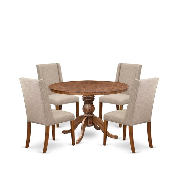 Luxe by East West Furniture 5-Piece Dining Room Table Set A Dining Table, 4 Light Tan Fabric Dining Chairs